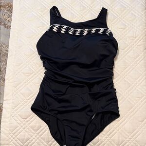 Reebok Black One-Piece Swimsuit with White Chevron Trim